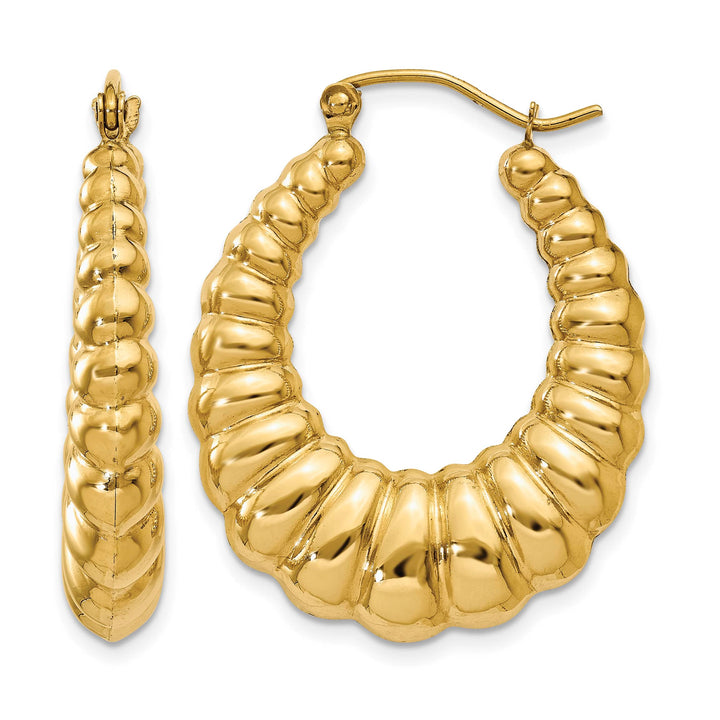 10k Yellow Gold Polished Scalloped Hoop Earrings