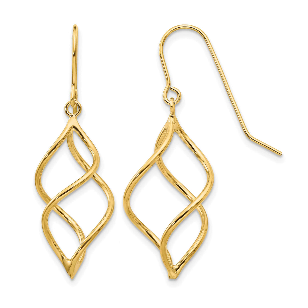10k Yellow Gold Polished Short Twisted Dangle Shepherd Hook Earrings