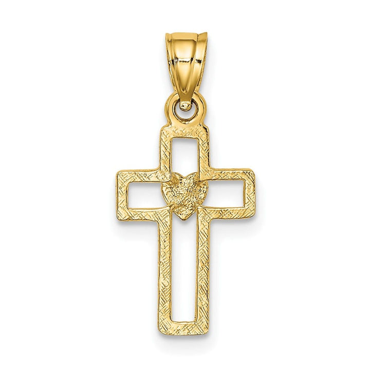10K Yellow Gold Polished Small Cut-Out Latin Cross Center Heart Charm