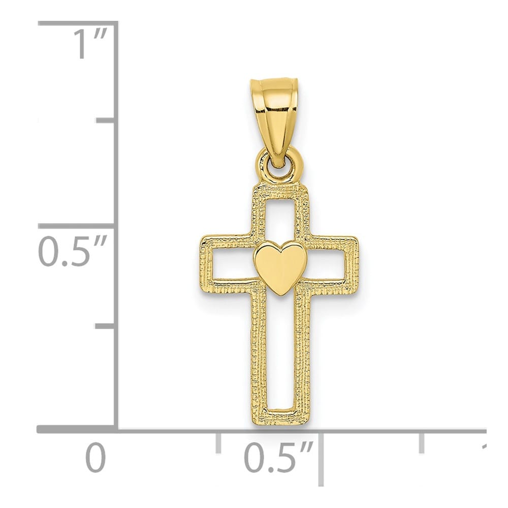 10K Yellow Gold Polished Small Cut-Out Latin Cross Center Heart Charm