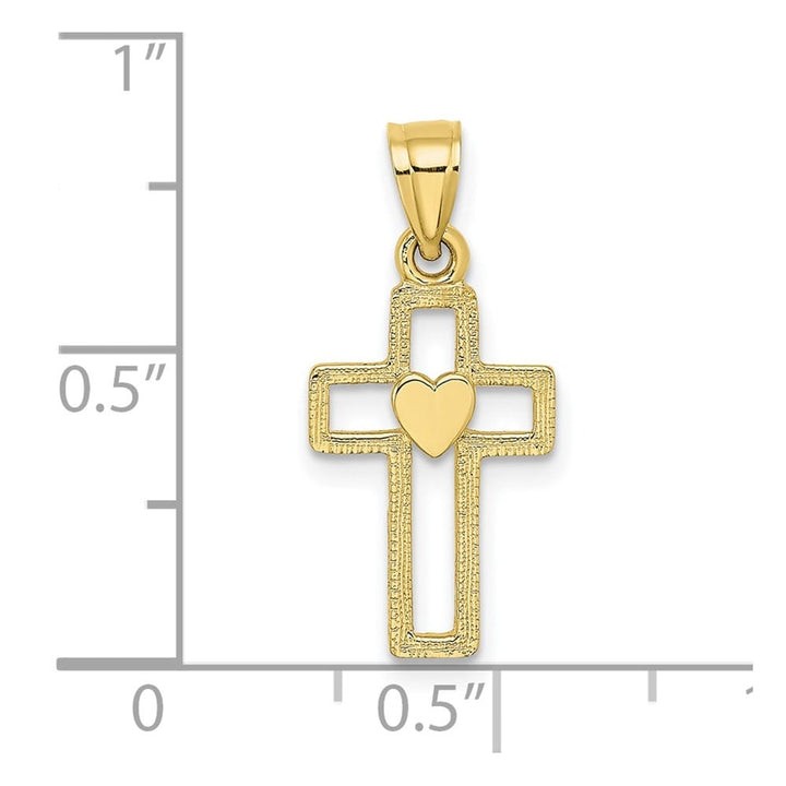 10K Yellow Gold Polished Small Cut-Out Latin Cross Center Heart Charm