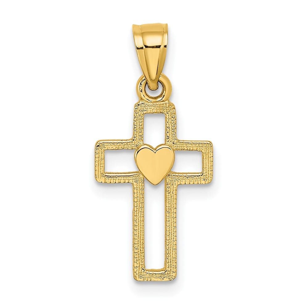 10K Yellow Gold Polished Small Cut-Out Latin Cross Center Heart Charm