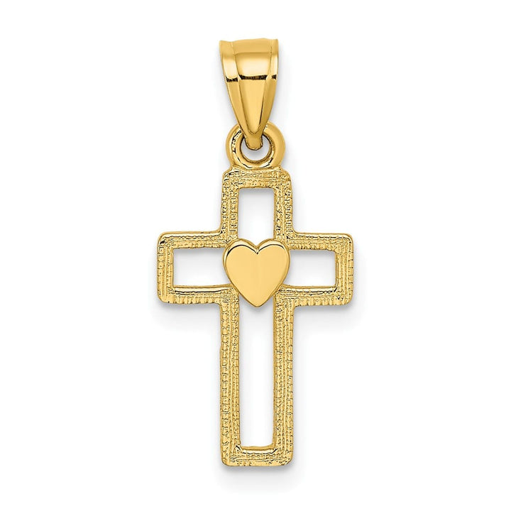 10K Yellow Gold Polished Small Cut-Out Latin Cross Center Heart Charm