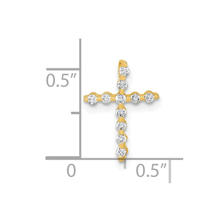 10K Yellow Gold Polished Small CZ Latin Cross Chain Slide Pendant