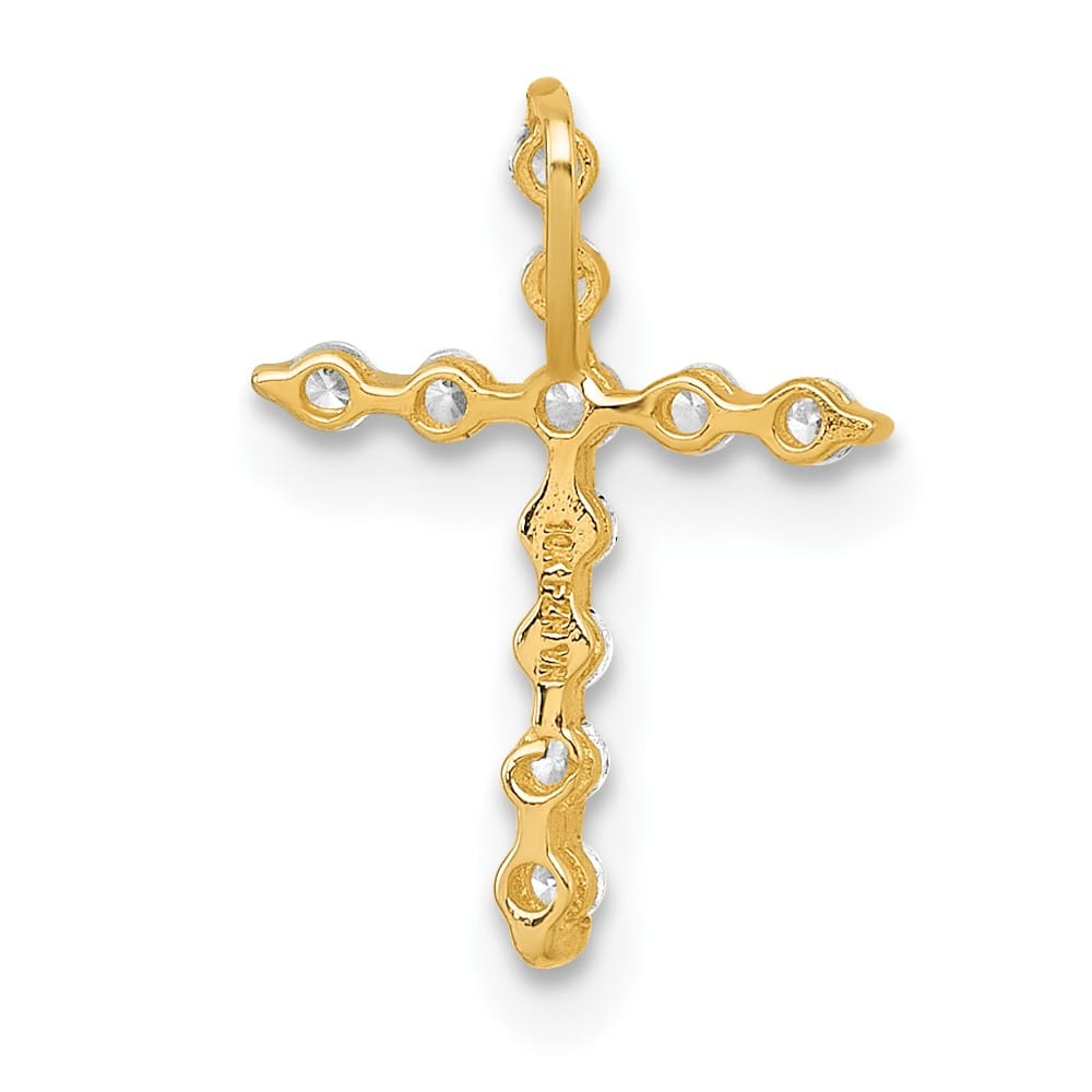 10K Yellow Gold Polished Small CZ Latin Cross Chain Slide Pendant