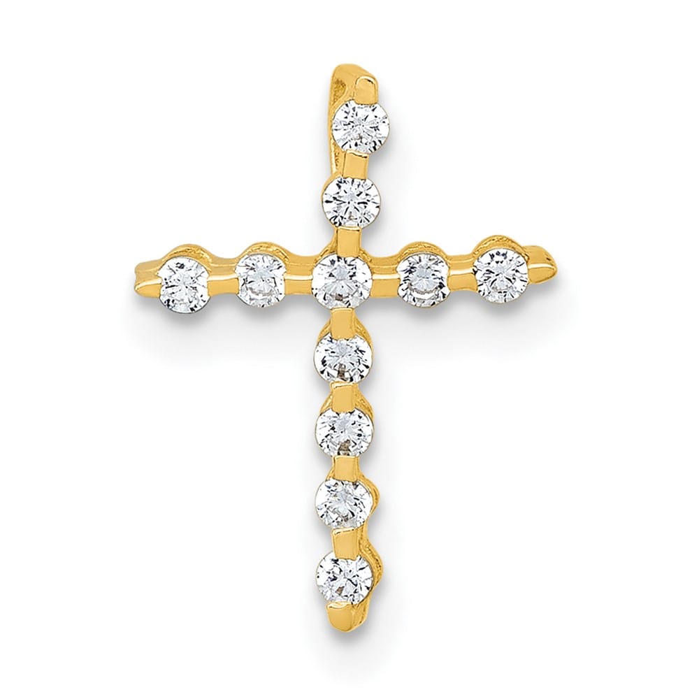 10K Yellow Gold Polished Small CZ Latin Cross Chain Slide Pendant