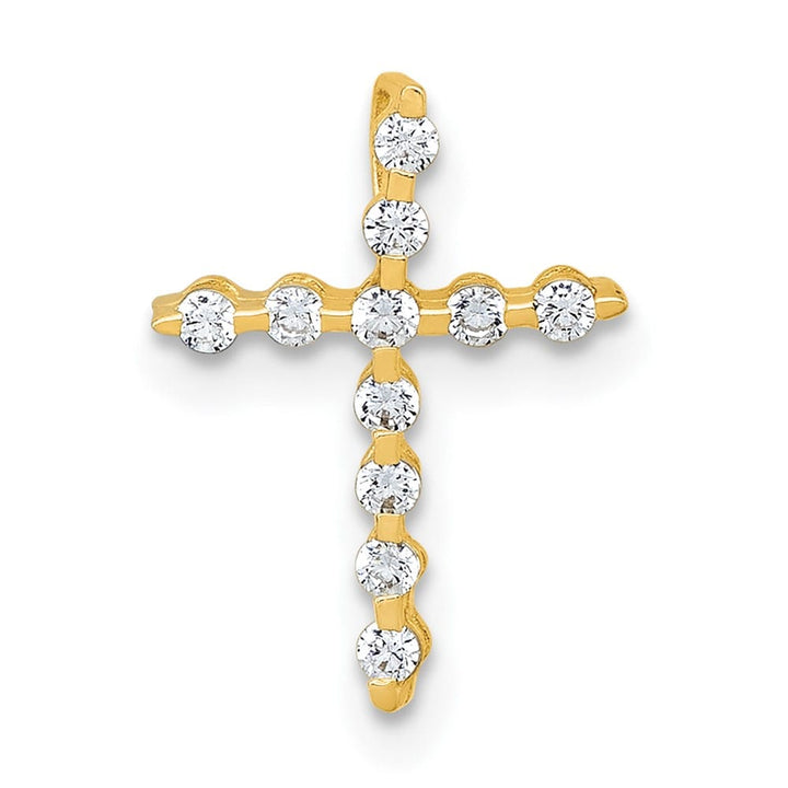 10K Yellow Gold Polished Small CZ Latin Cross Chain Slide Pendant