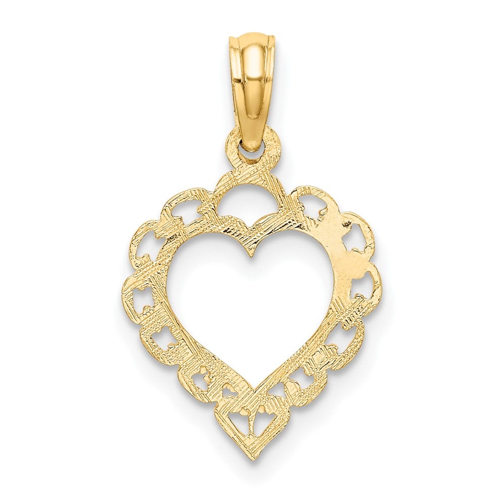 10K Yellow Gold Polished Small Heart with Lacey Trim Charm