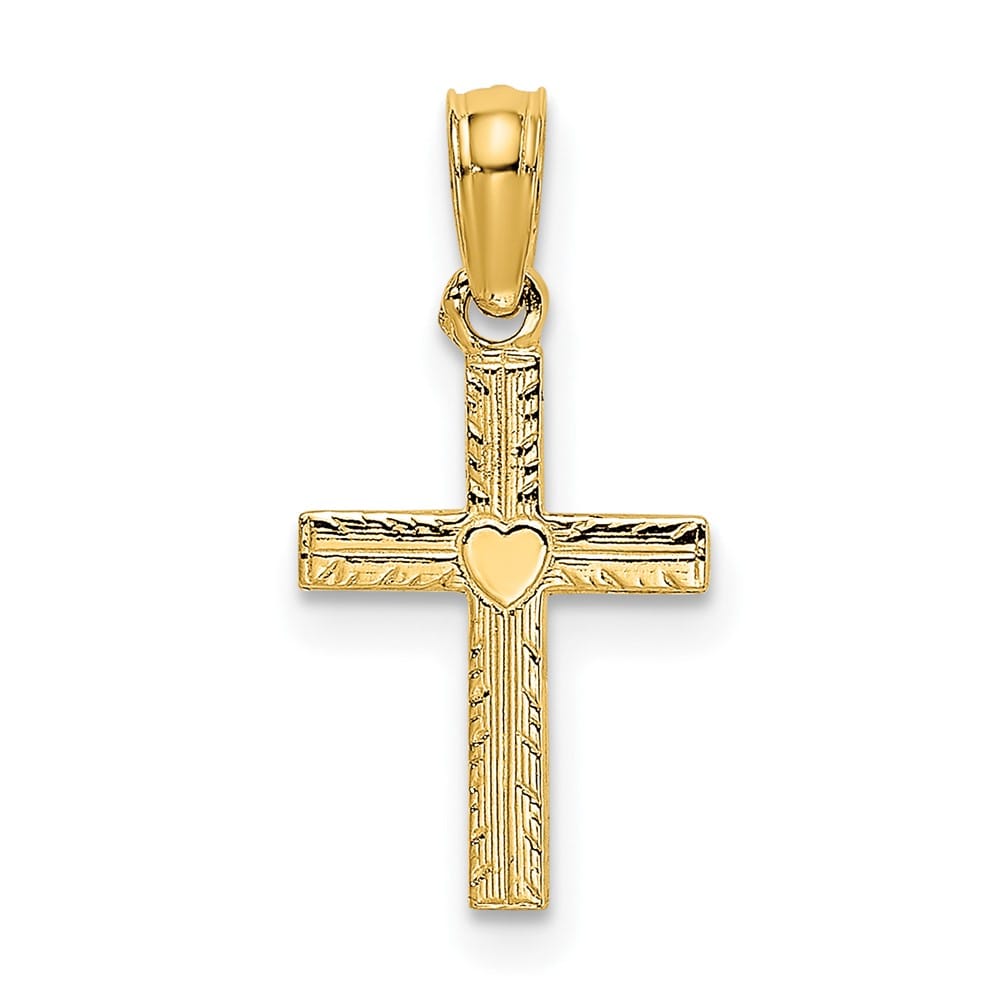 10K Yellow Gold Polished Small Latin Cross with Heart Center Charm