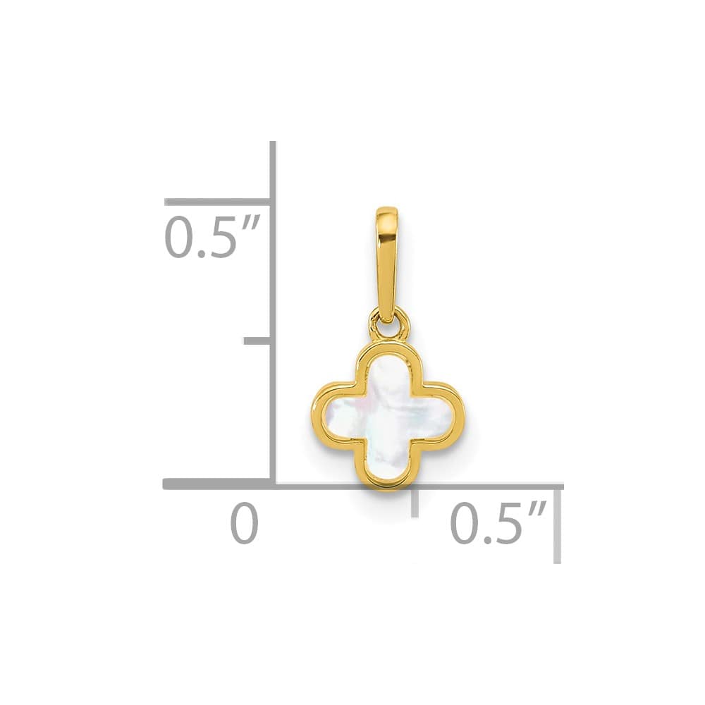 10K Yellow Gold Polished Small Mother of Pearl Clover Pendant