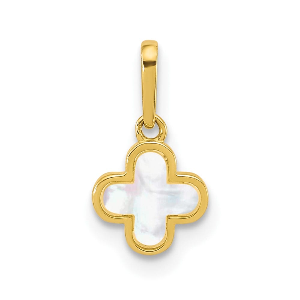 10K Yellow Gold Polished Small Mother of Pearl Clover Pendant