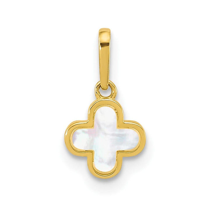 10K Yellow Gold Polished Small Mother of Pearl Clover Pendant