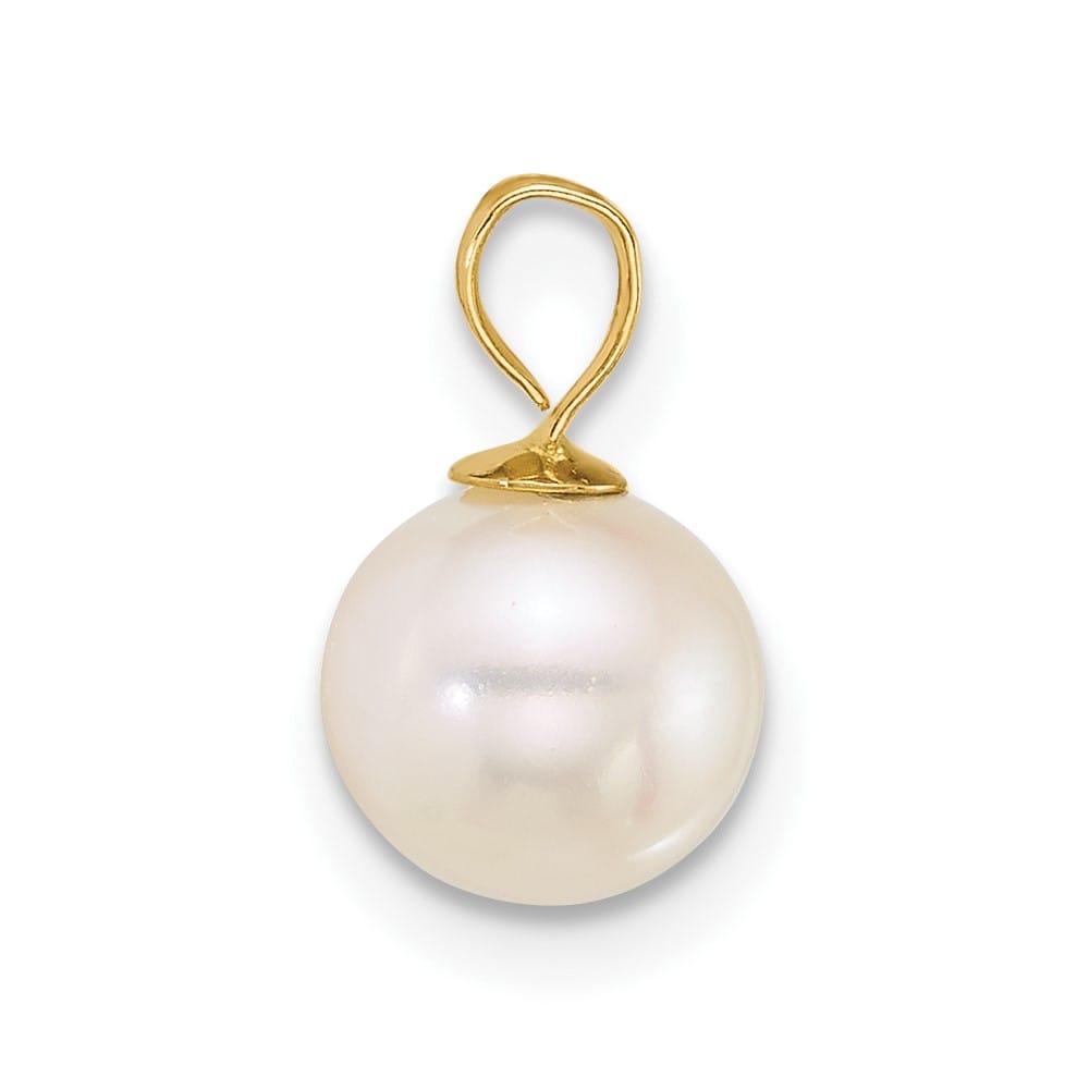10K Yellow Gold Polished Small Round White Freshwater Cultured Pendant
