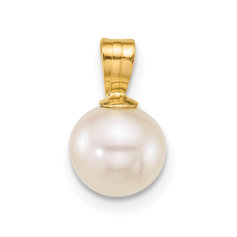 10K Yellow Gold Polished Small Round White Freshwater Cultured Pendant