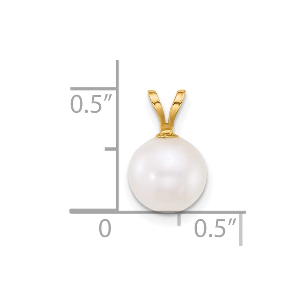 10K Yellow Gold Polished Small Round White Freshwater Cultured Pendant