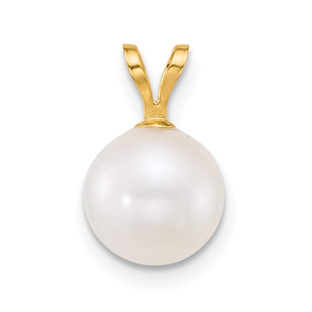 10K Yellow Gold Polished Small Round White Freshwater Cultured Pendant