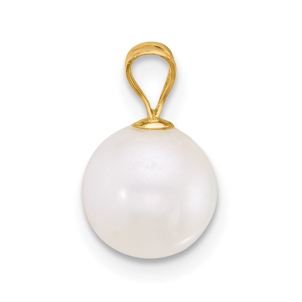 10K Yellow Gold Polished Small Round White Freshwater Cultured Pendant