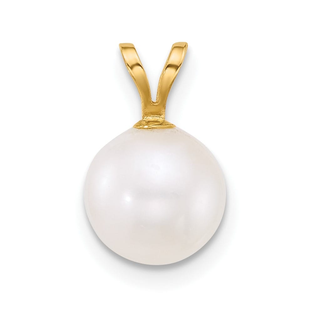 10K Yellow Gold Polished Small Round White Freshwater Cultured Pendant