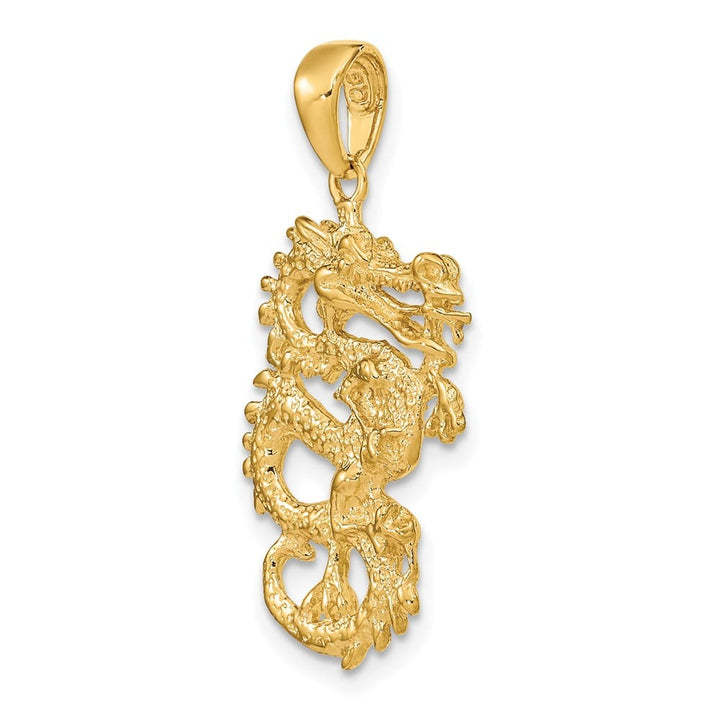 10K Yellow Gold Polished Solid 3-D Large Dragon Pendant