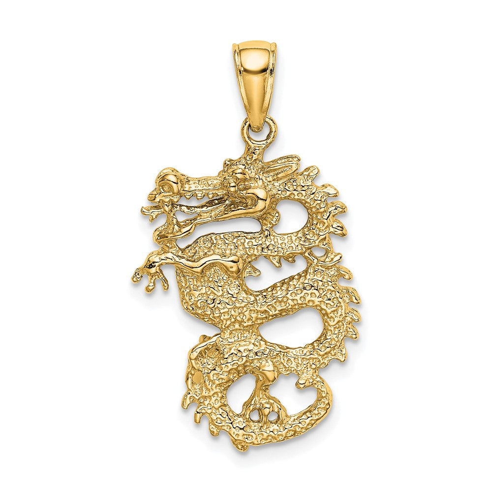 10K Yellow Gold Polished Solid 3-D Large Dragon Pendant