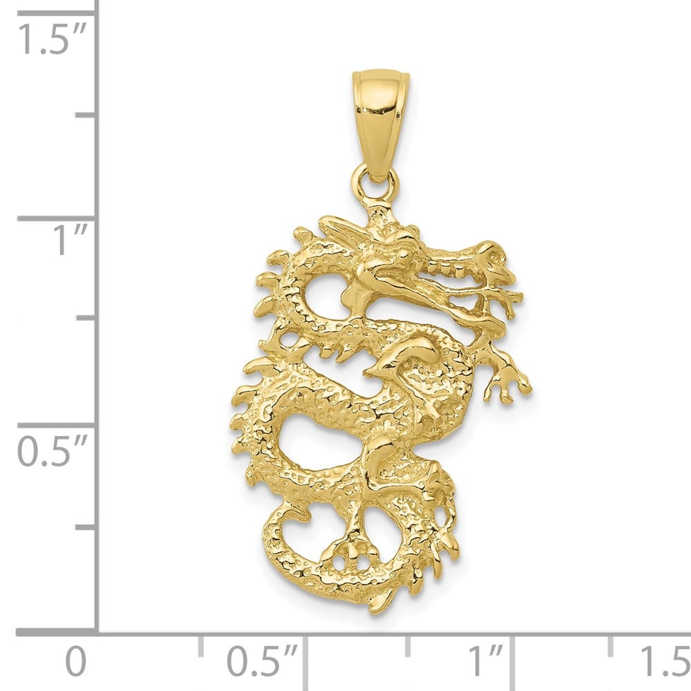 10K Yellow Gold Polished Solid 3-D Large Dragon Pendant