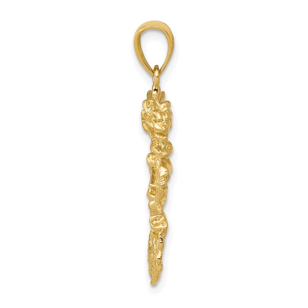 10K Yellow Gold Polished Solid 3-D Large Dragon Pendant