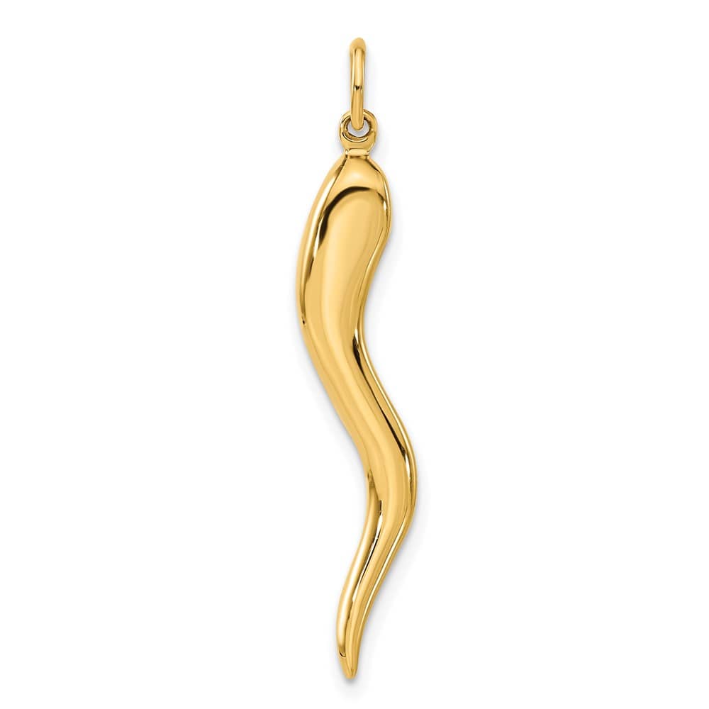 10K Yellow Gold Polished Solid 3-D Large Italian Horn Charm