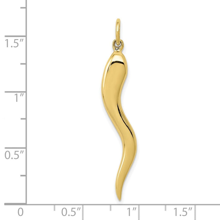 10K Yellow Gold Polished Solid 3-D Large Italian Horn Charm