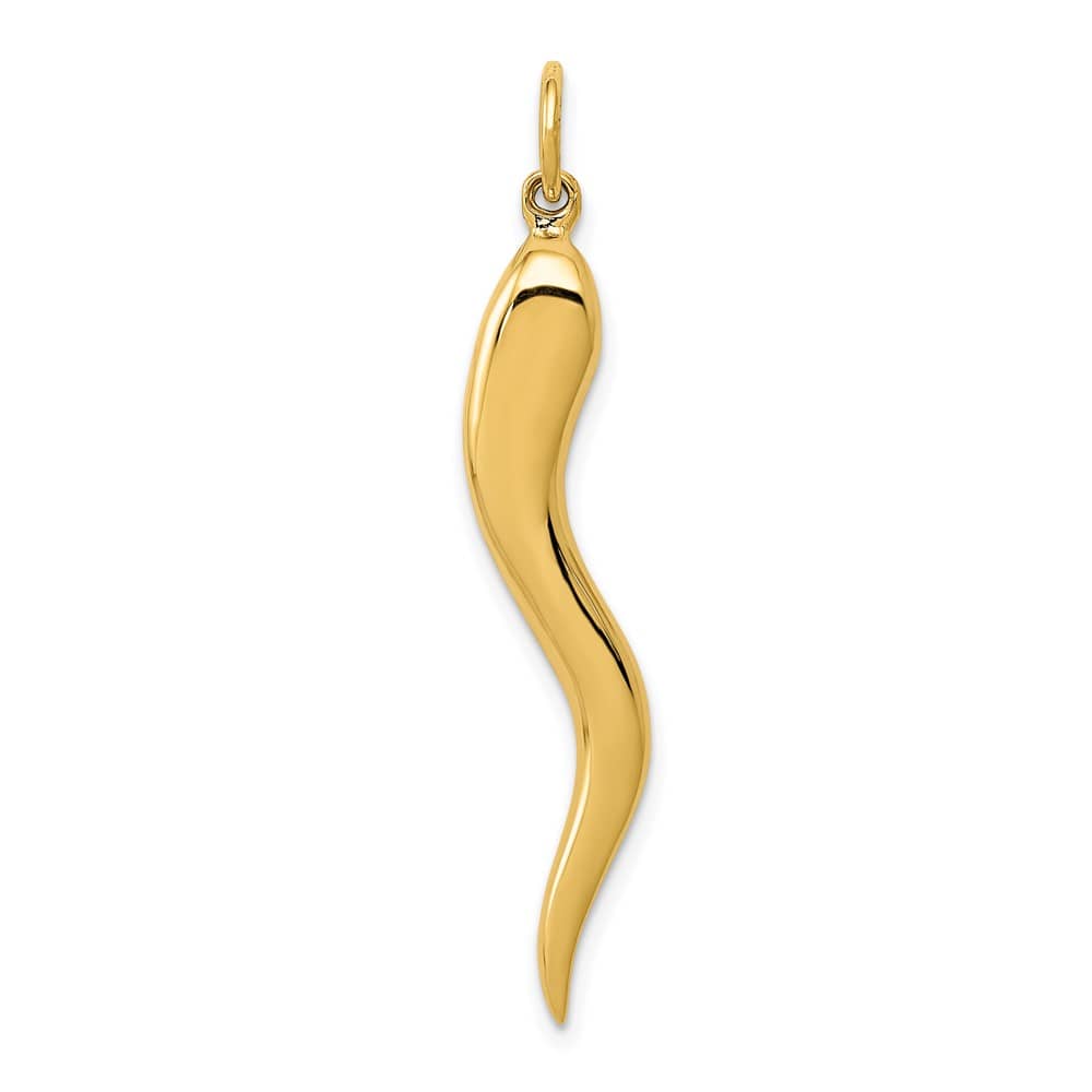 10K Yellow Gold Polished Solid 3-D Large Italian Horn Charm