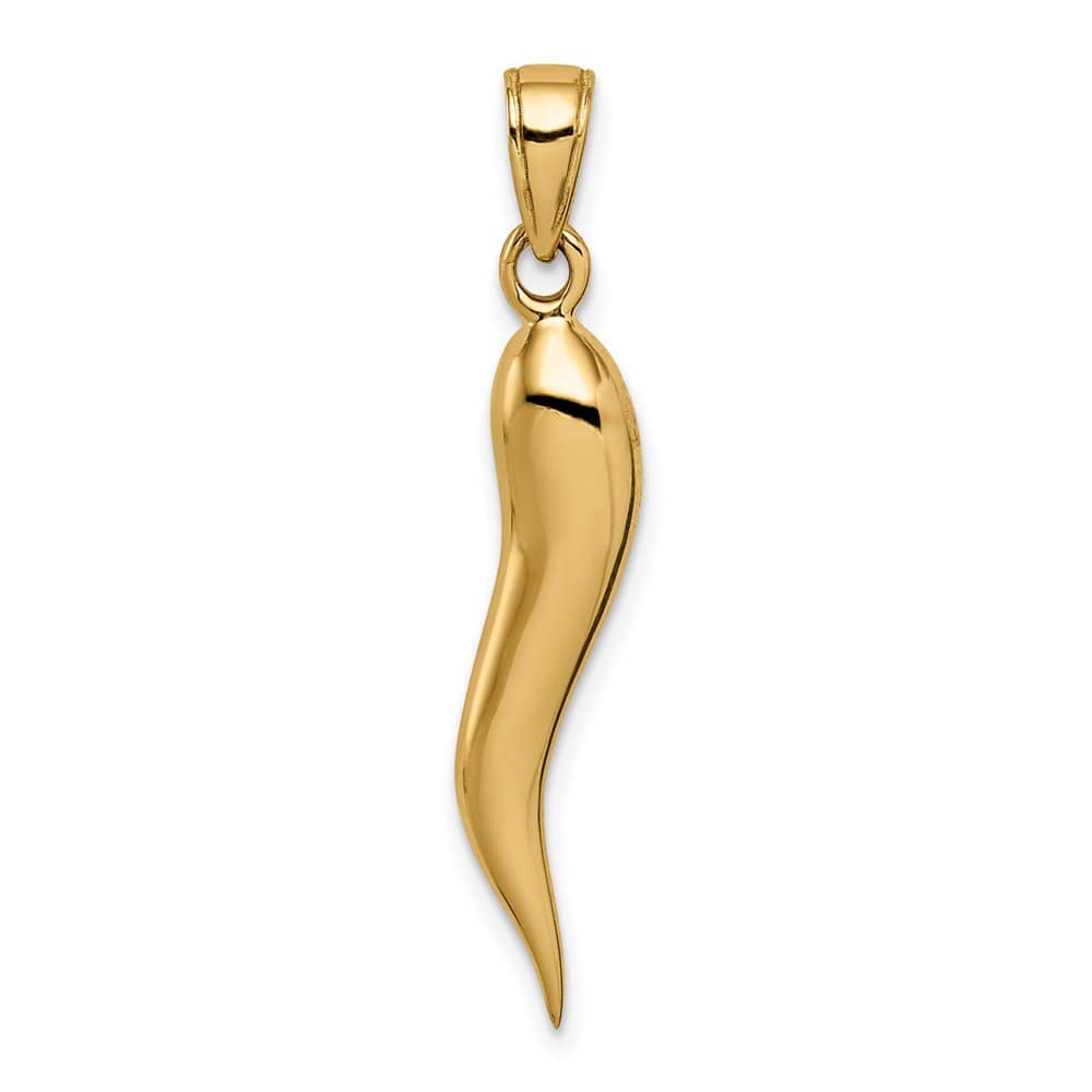 10K Yellow Gold Polished Solid 3-D Large Italian Horn Pendant