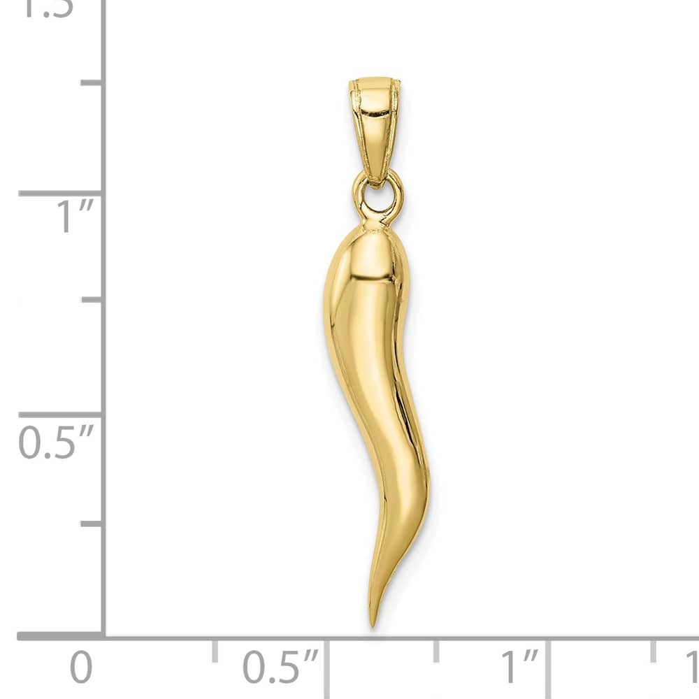 10K Yellow Gold Polished Solid 3-D Large Italian Horn Pendant