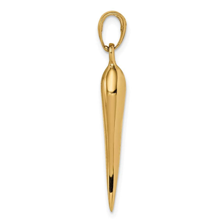 10K Yellow Gold Polished Solid 3-D Large Italian Horn Pendant
