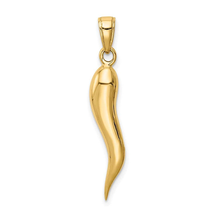 10K Yellow Gold Polished Solid 3-D Large Italian Horn Pendant
