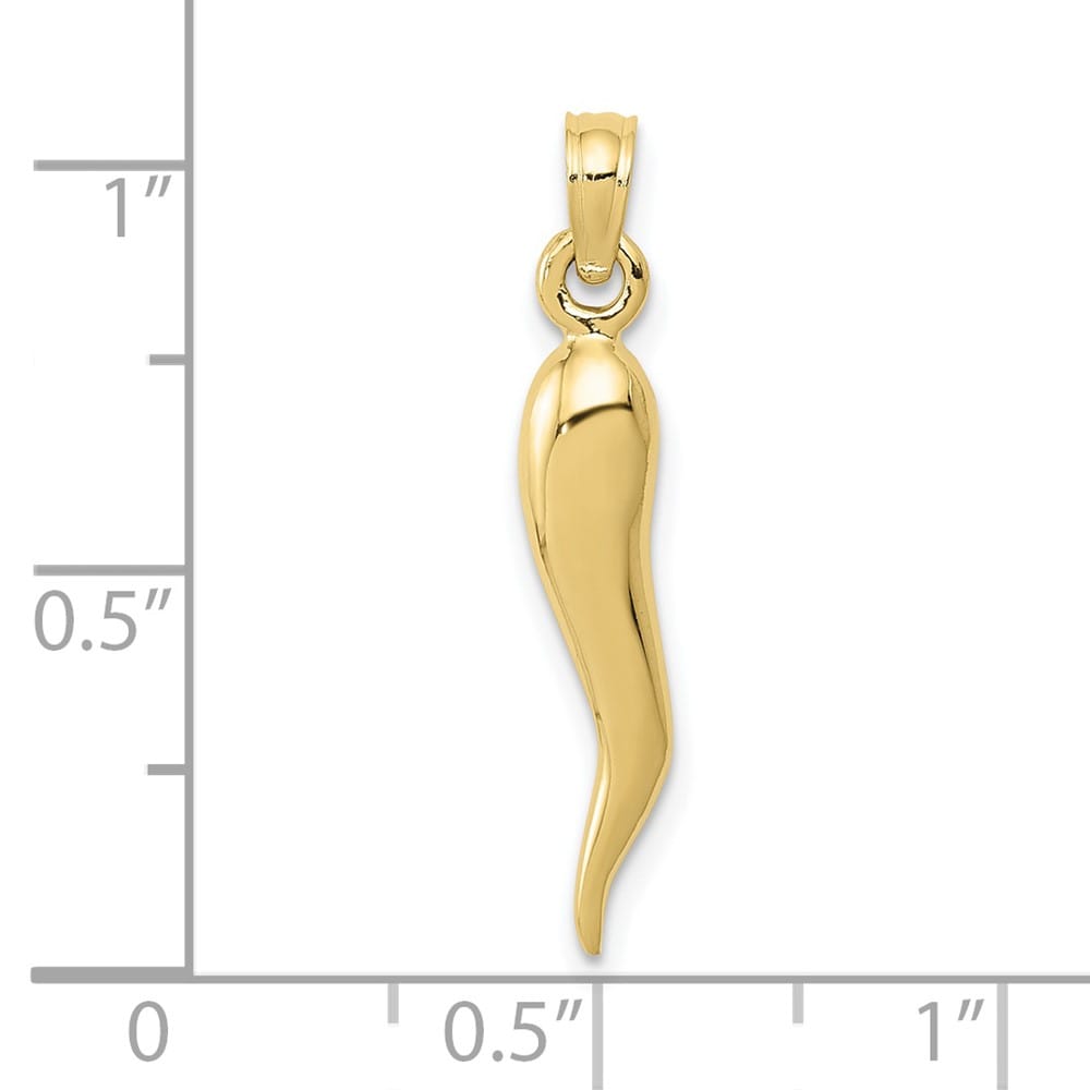 10K Yellow Gold Polished Solid 3-D Large Italian Horn Pendant