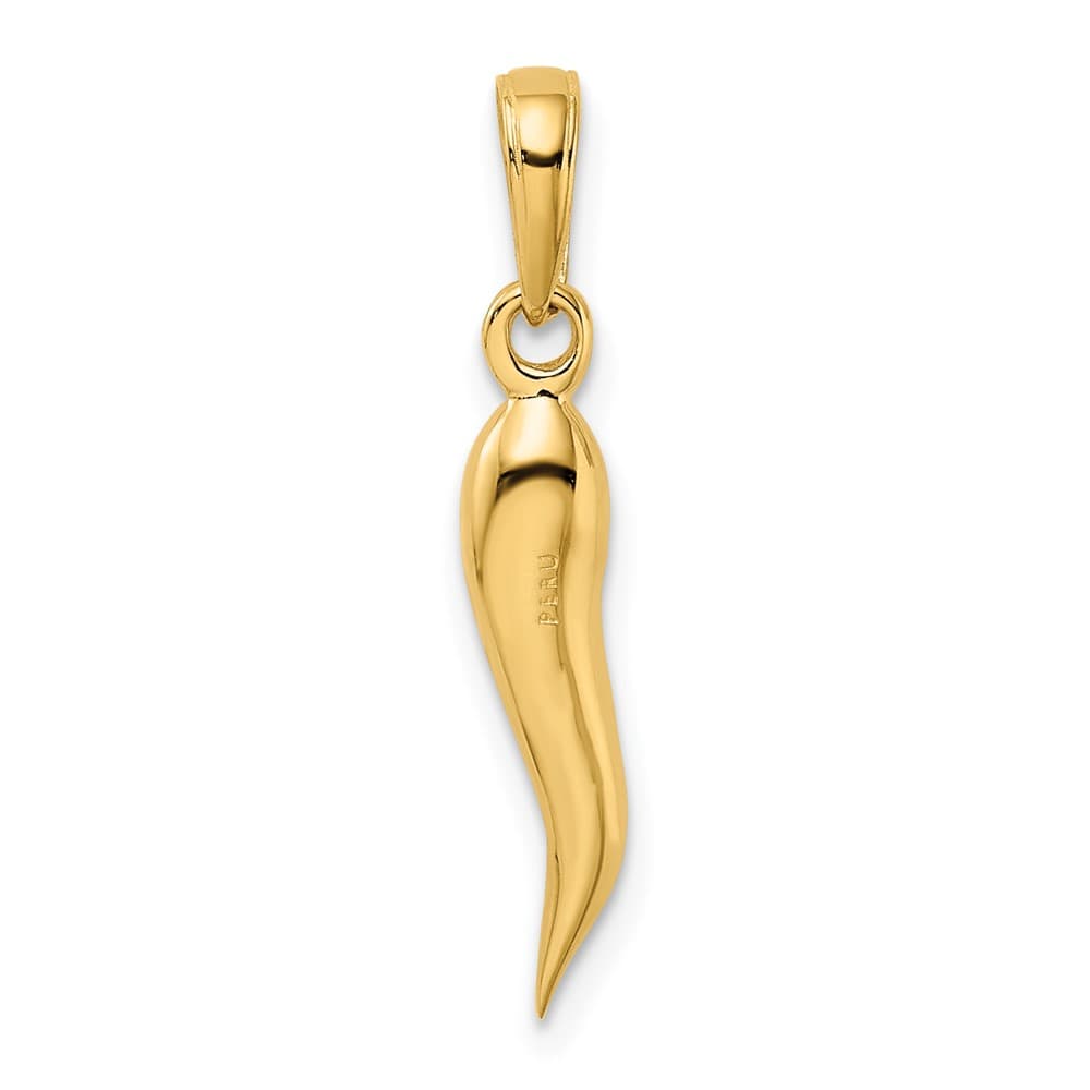 10K Yellow Gold Polished Solid 3-D Large Italian Horn Pendant