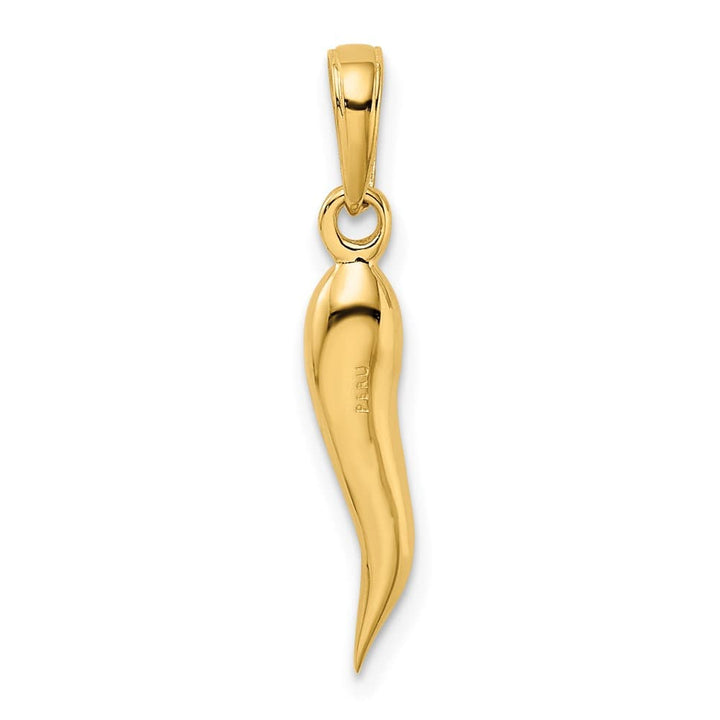 10K Yellow Gold Polished Solid 3-D Large Italian Horn Pendant
