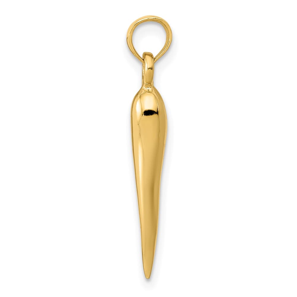 10K Yellow Gold Polished Solid 3-D Large Italian Horn Pendant
