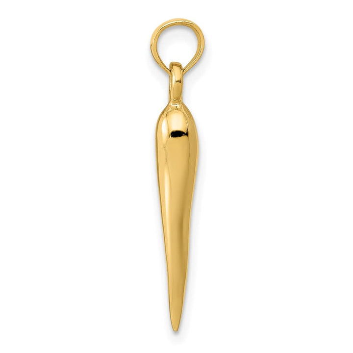 10K Yellow Gold Polished Solid 3-D Large Italian Horn Pendant