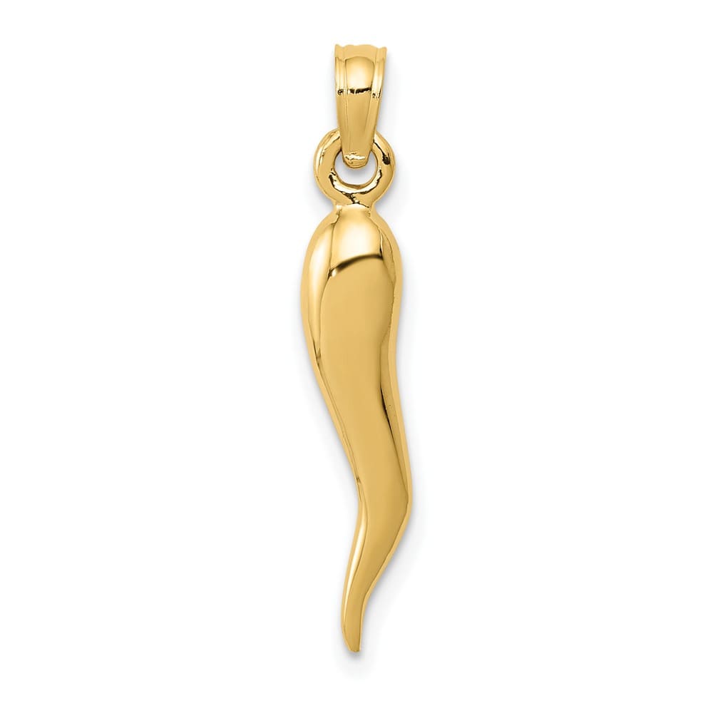 10K Yellow Gold Polished Solid 3-D Large Italian Horn Pendant