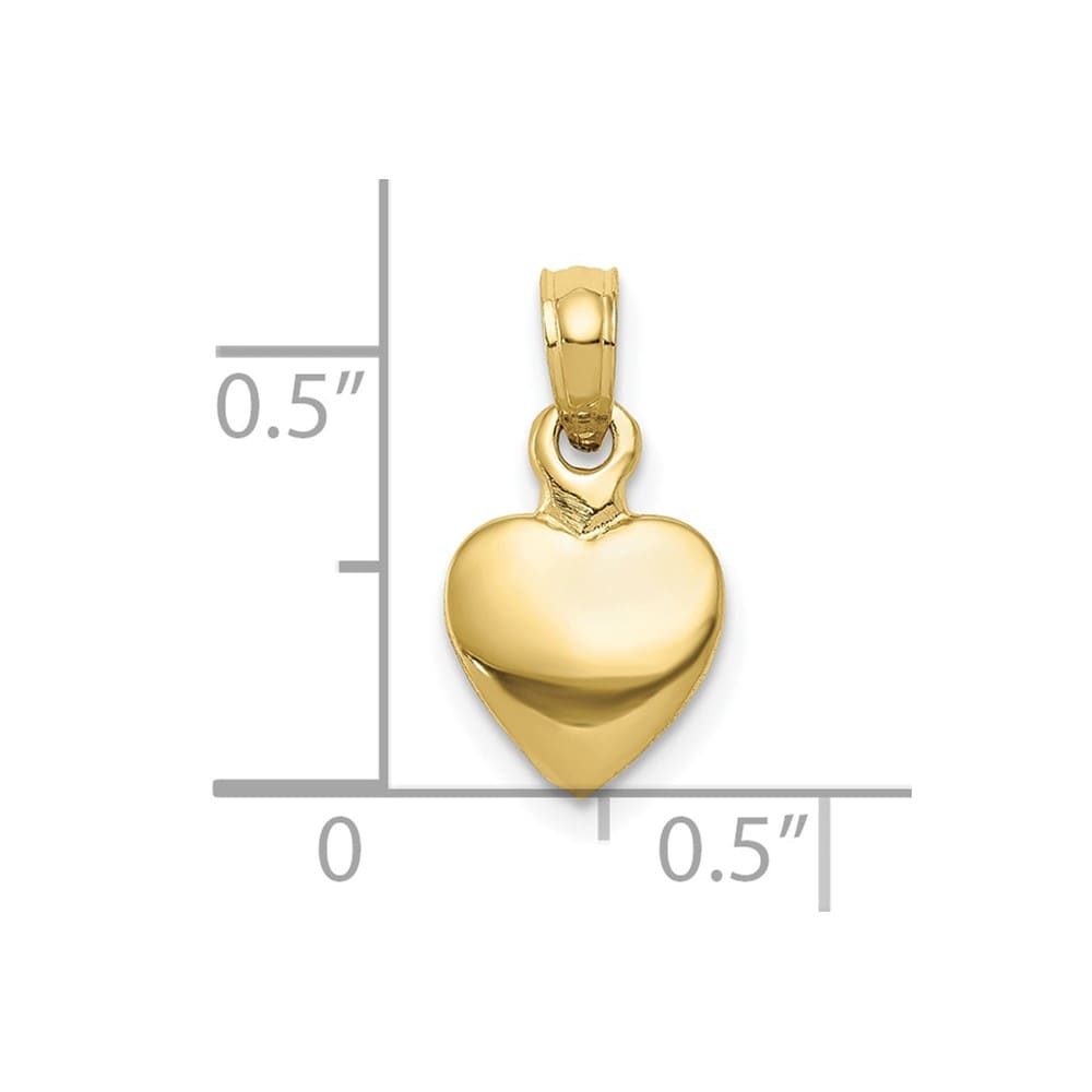 10K Yellow Gold Polished Solid 3-D Small Heart Pendant