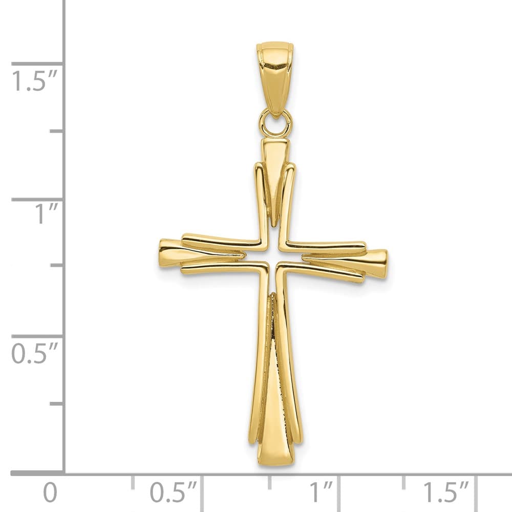 10K Yellow Gold Polished Solid Large Cross with Cut-out Center Pendant