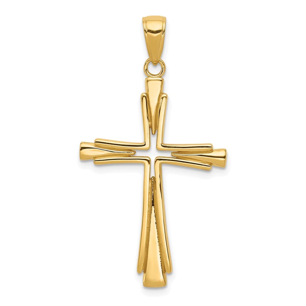 10K Yellow Gold Polished Solid Large Cross with Cut-out Center Pendant