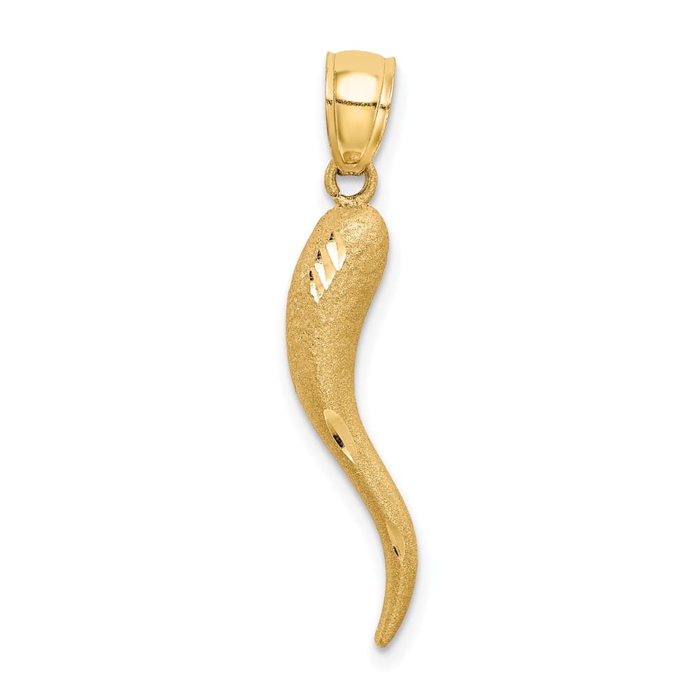 10K Yellow Gold Polished Solid Satin D.C. Large Italian Horn Charm