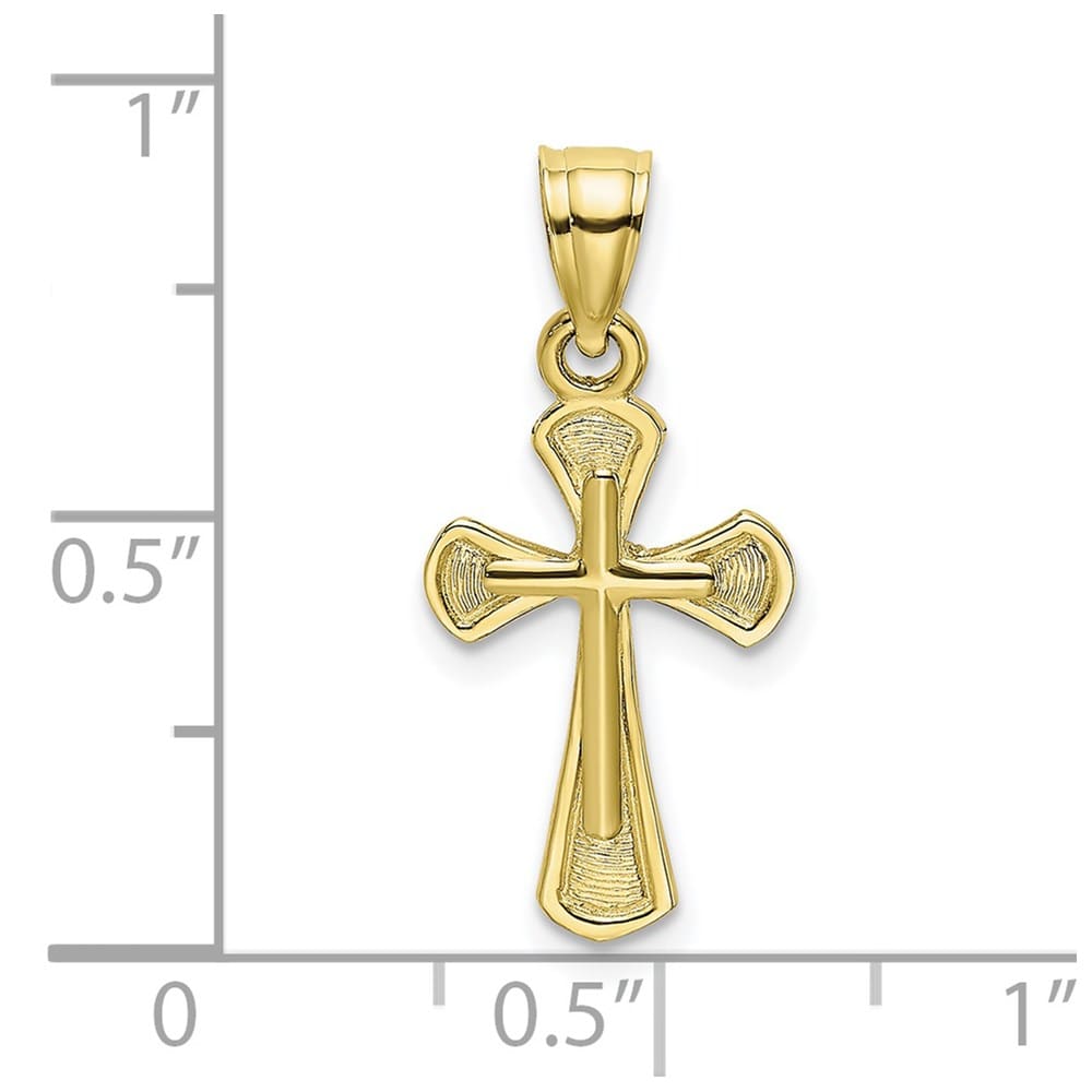 10K Yellow Gold Polished Solid Textured Medium Latin Cross Charm
