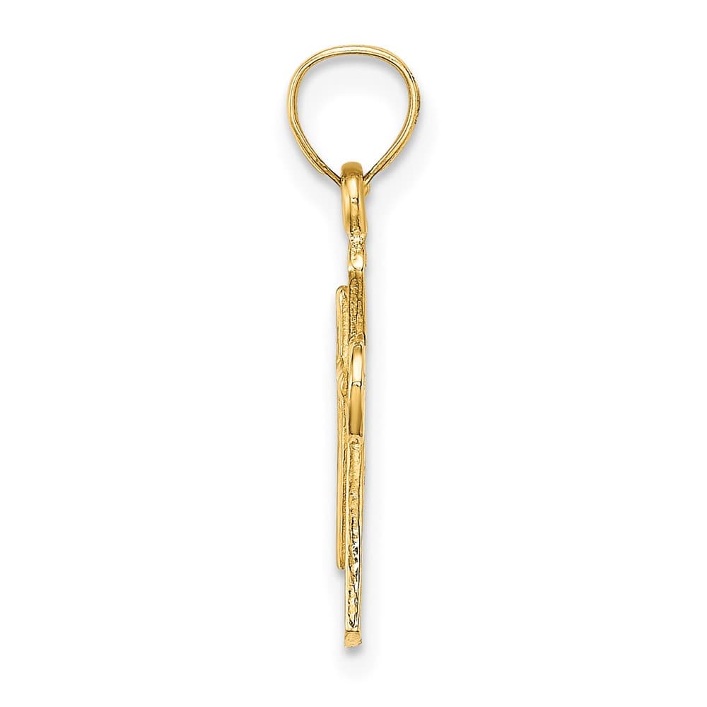 10K Yellow Gold Polished Solid Textured Medium Latin Cross Charm