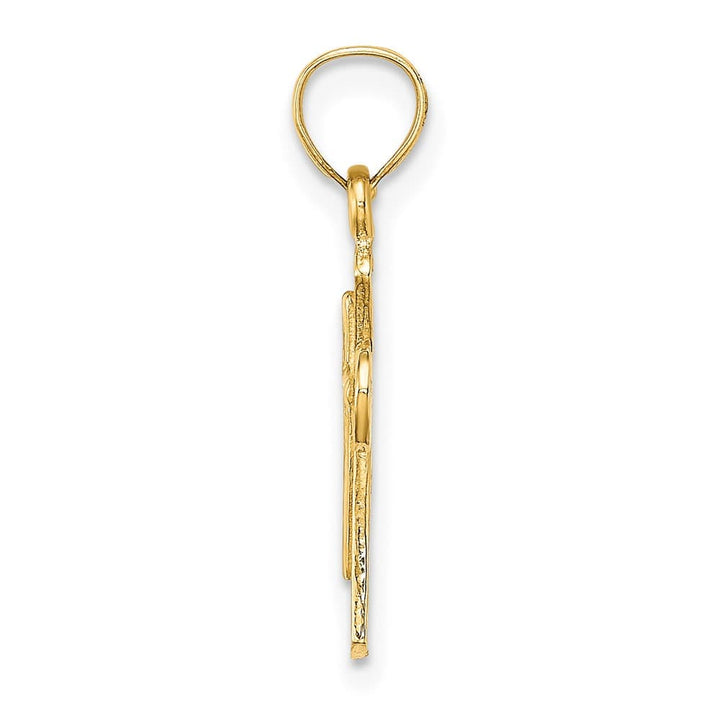 10K Yellow Gold Polished Solid Textured Medium Latin Cross Charm