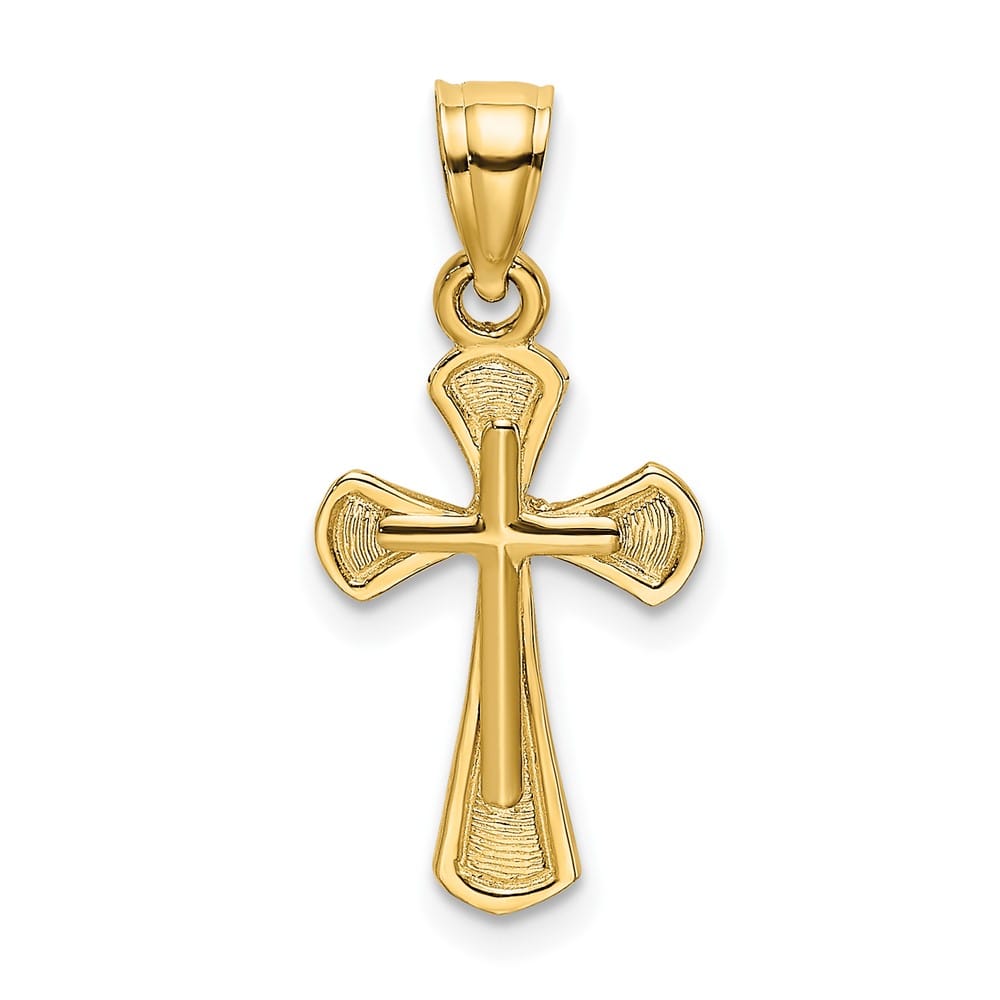 10K Yellow Gold Polished Solid Textured Medium Latin Cross Charm