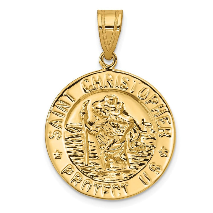 10K Yellow Gold Polished St. Christopher Large Round Medal