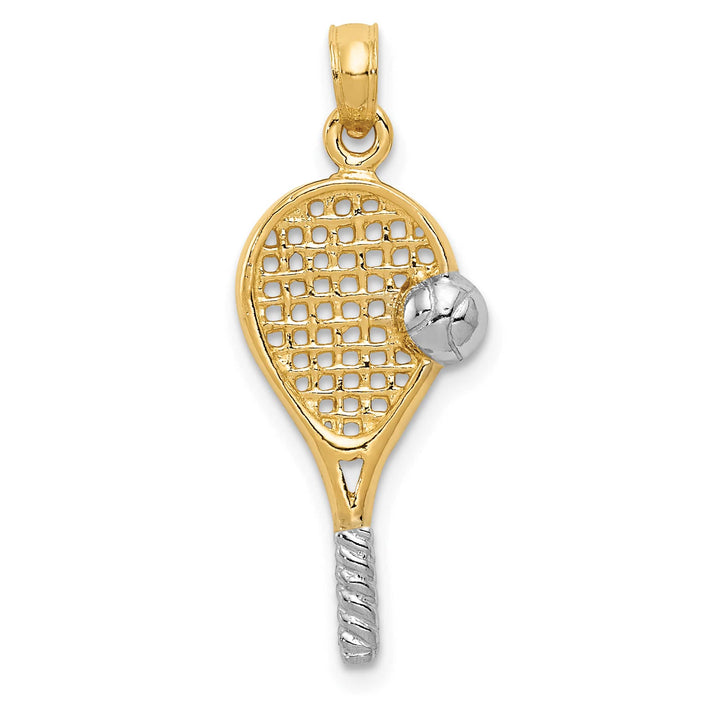 10K Yellow Gold Polished Tennis Racquet and Ball Pendant