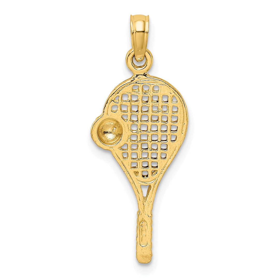 10K Yellow Gold Polished Tennis Racquet and Ball Pendant